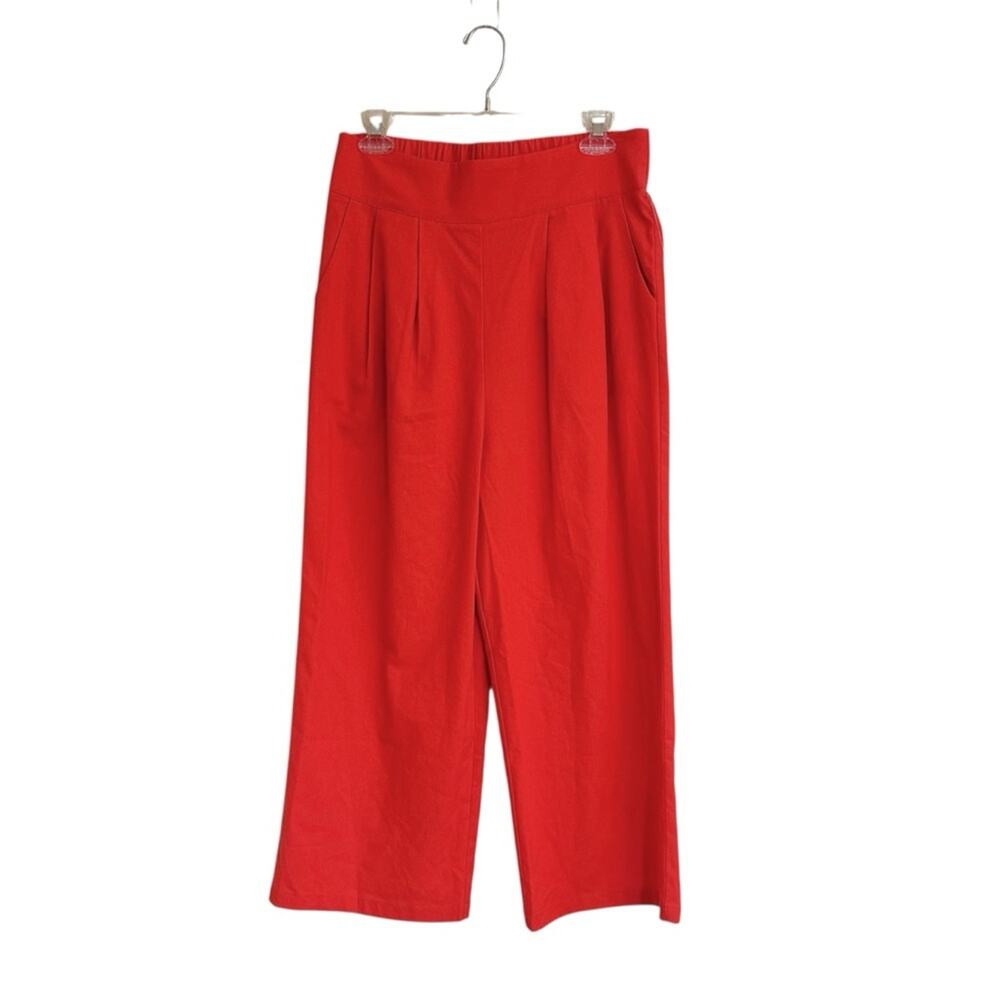 Kourt Wide Leg Crop Pant Linen Blend Pockets Sz Medium Orange FLAW